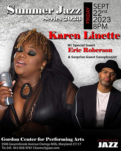Karen Linette with Eric Roberson at the Gordon Center for Performing Arts flyer